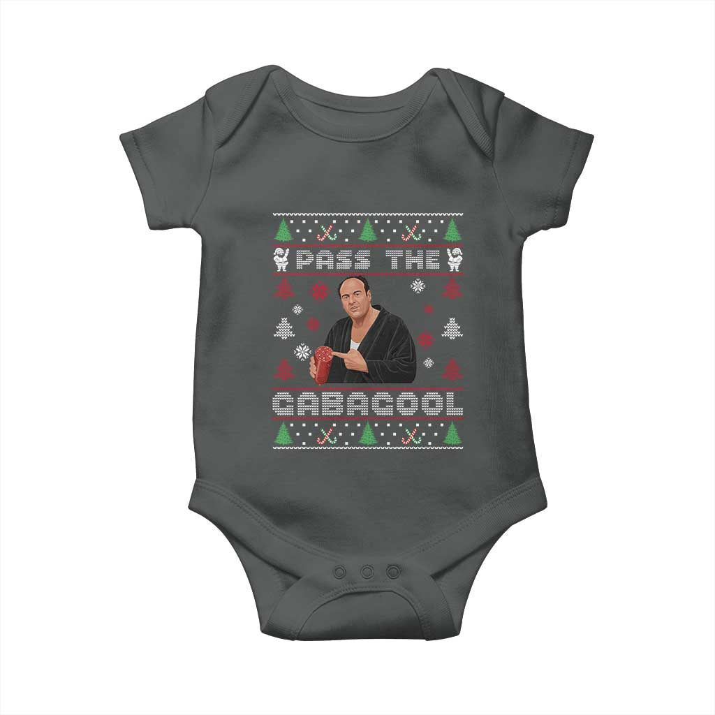 Pass The Gabagool Ugly Christmas Baby Onesie Retro TV Show Funny TS10 Dark Heather Print Your Wear