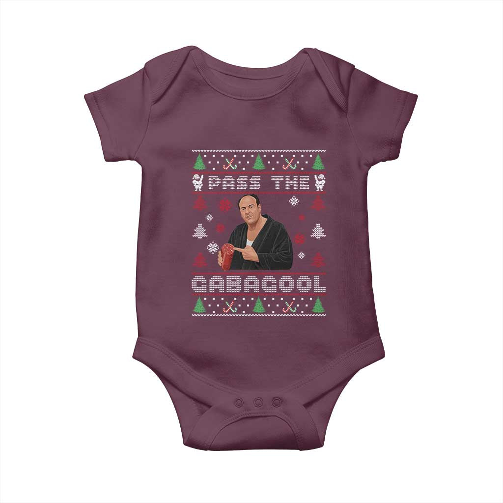 Pass The Gabagool Ugly Christmas Baby Onesie Retro TV Show Funny TS10 Maroon Print Your Wear