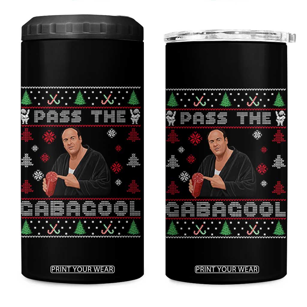 Pass The Gabagool Ugly Christmas 4 in 1 Can Cooler Tumbler Retro TV Show Funny TS10 One Size: 16 oz Black Print Your Wear