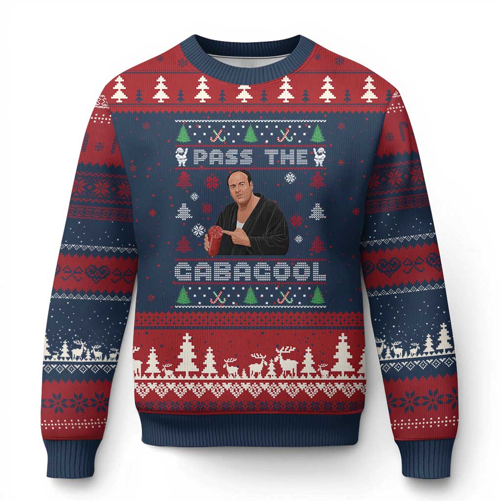 Pass The Gabagool Ugly Christmas Ugly Christmas Sweater Retro TV Show Funny TS10 Navy Red Print Your Wear