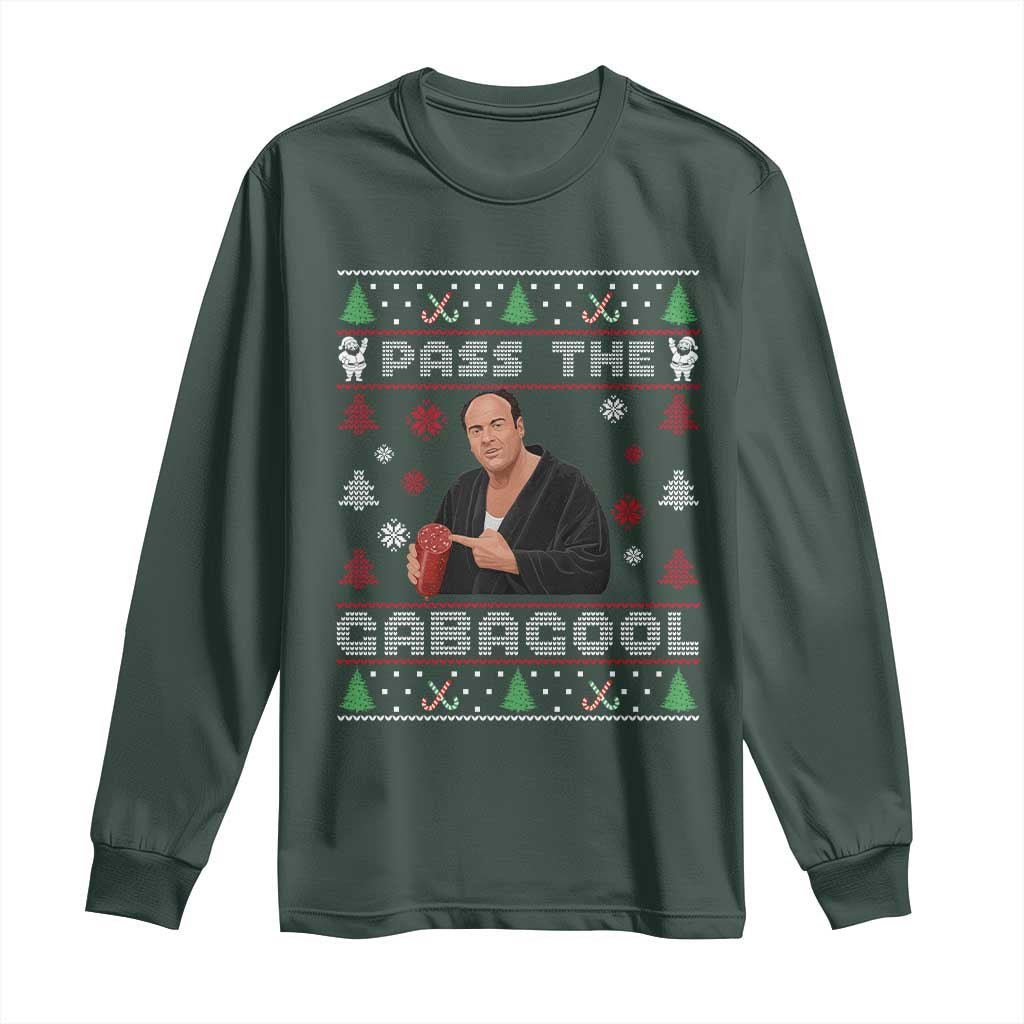 Pass The Gabagool Ugly Christmas Long Sleeve Shirt Retro TV Show Funny TS10 Dark Forest Green Print Your Wear
