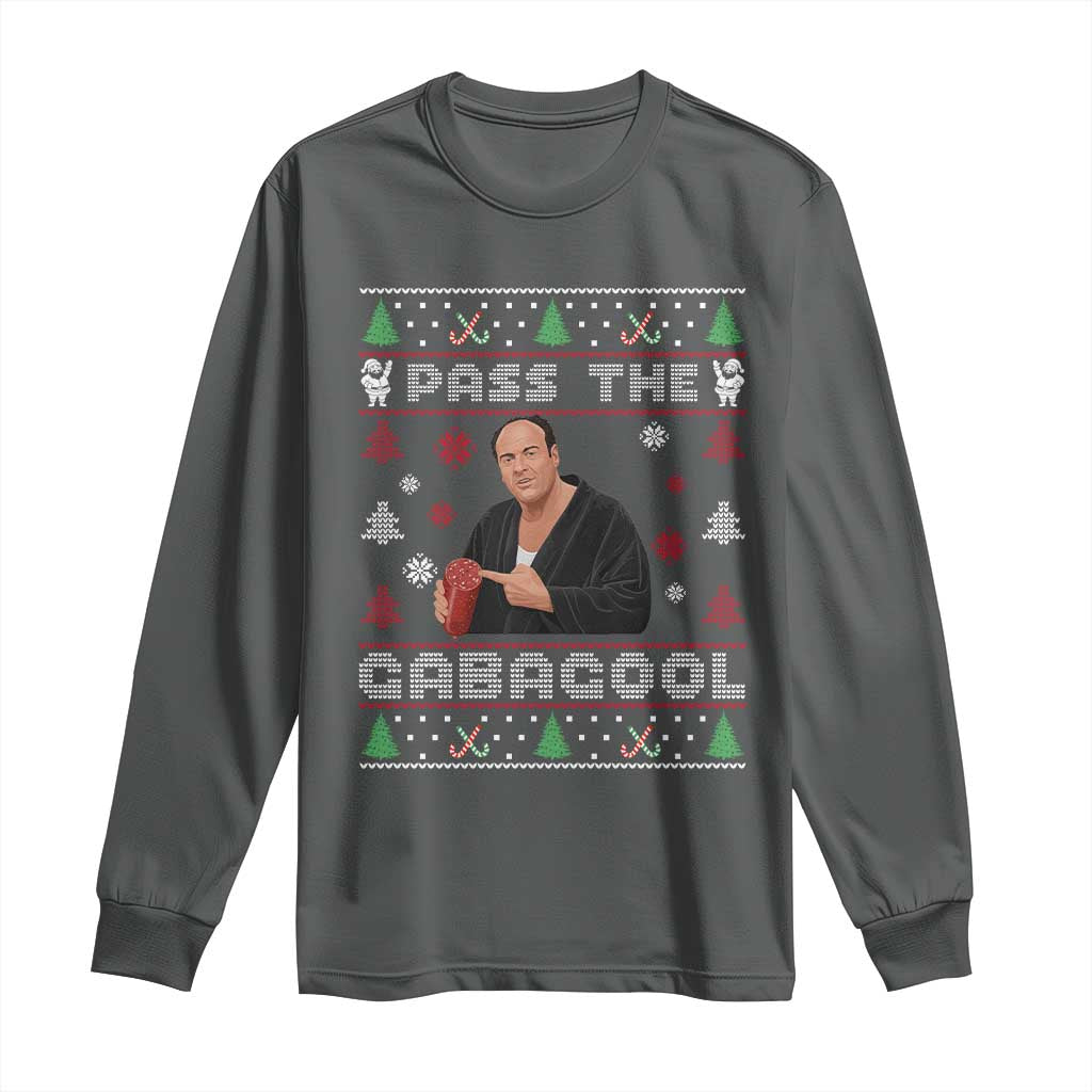Pass The Gabagool Ugly Christmas Long Sleeve Shirt Retro TV Show Funny TS10 Dark Heather Print Your Wear