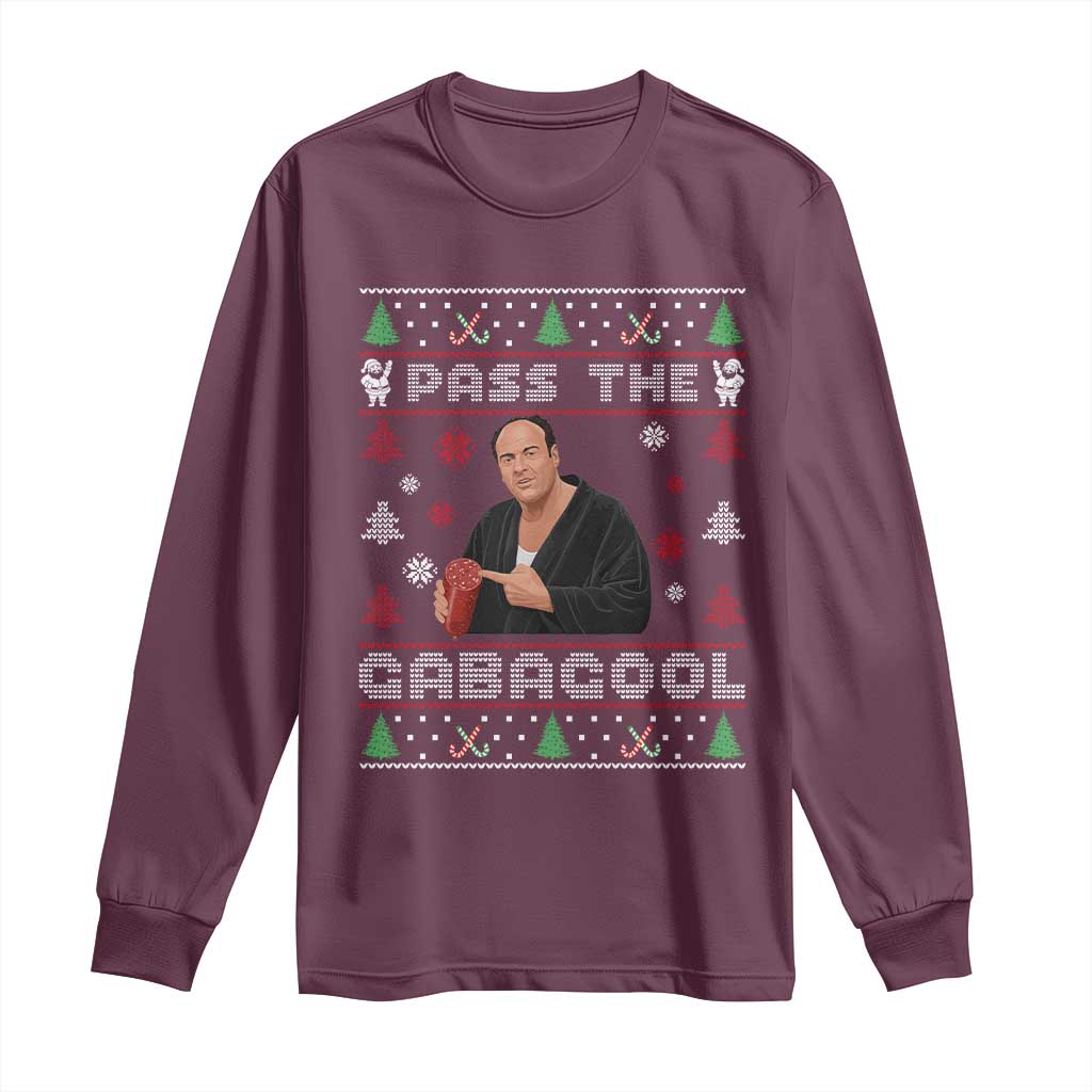 Pass The Gabagool Ugly Christmas Long Sleeve Shirt Retro TV Show Funny TS10 Maroon Print Your Wear
