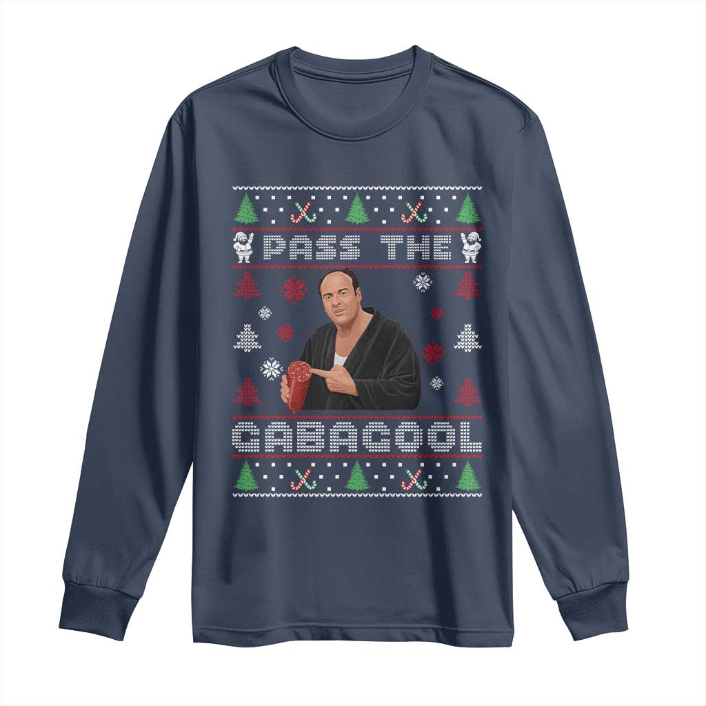 Pass The Gabagool Ugly Christmas Long Sleeve Shirt Retro TV Show Funny TS10 Navy Print Your Wear