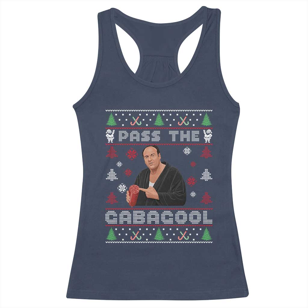 Pass The Gabagool Ugly Christmas Racerback Tank Top Retro TV Show Funny TS10 Navy Print Your Wear