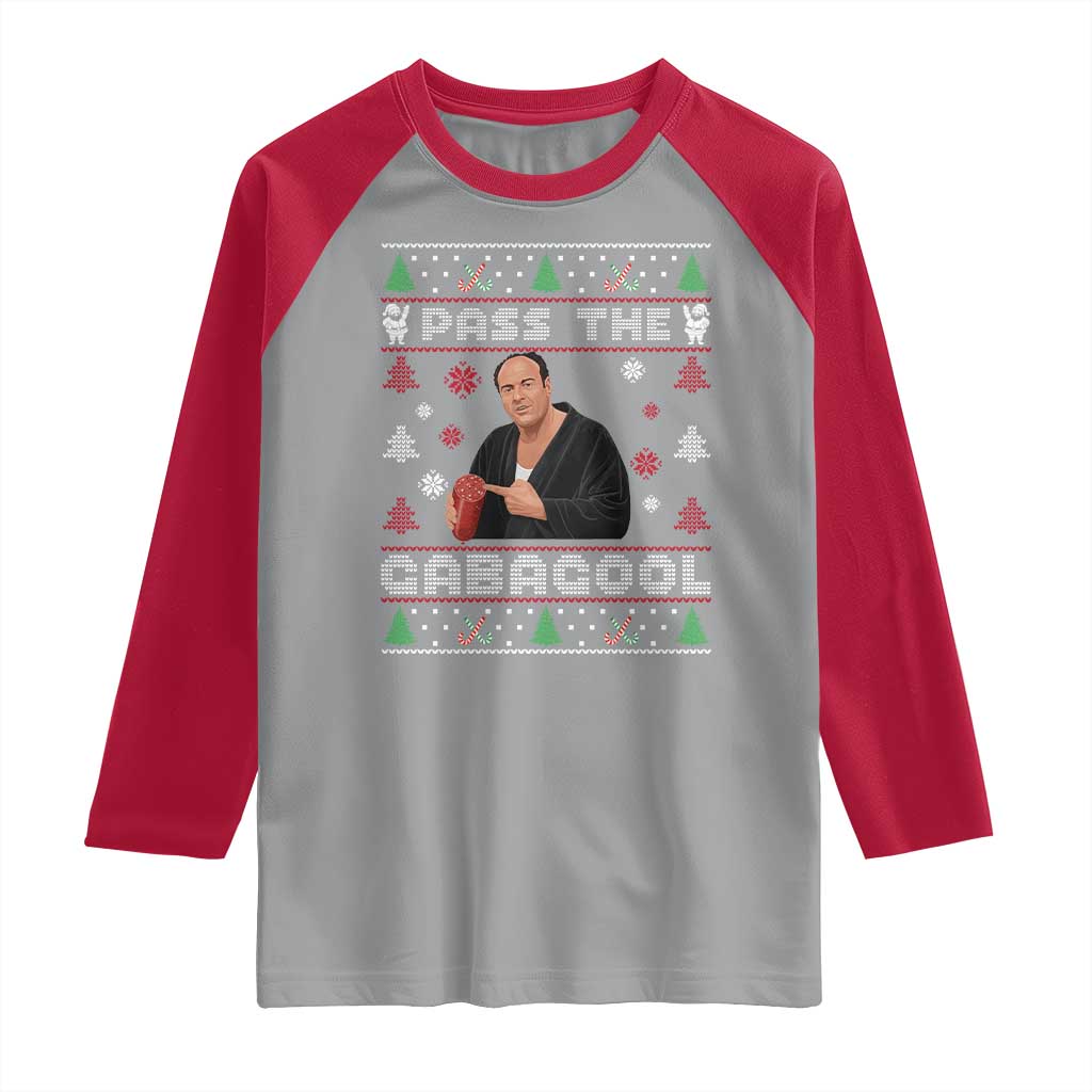 Pass The Gabagool Ugly Christmas Raglan Shirt Retro TV Show Funny TS10 Sport Gray Red Print Your Wear