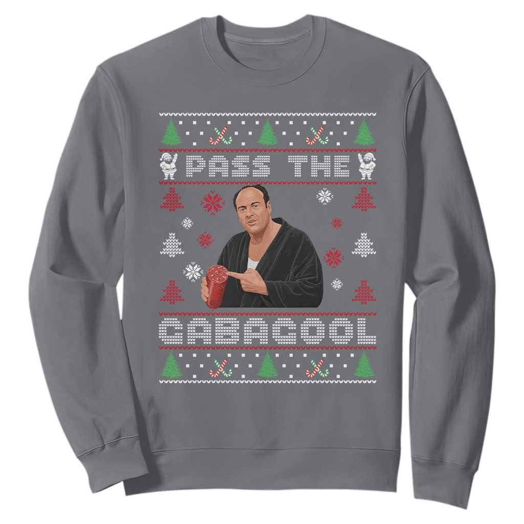 Pass The Gabagool Ugly Christmas Sweatshirt Retro TV Show Funny TS10 Charcoal Print Your Wear