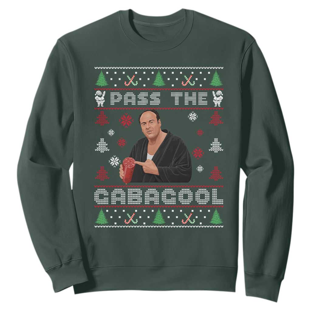 Pass The Gabagool Ugly Christmas Sweatshirt Retro TV Show Funny TS10 Dark Forest Green Print Your Wear