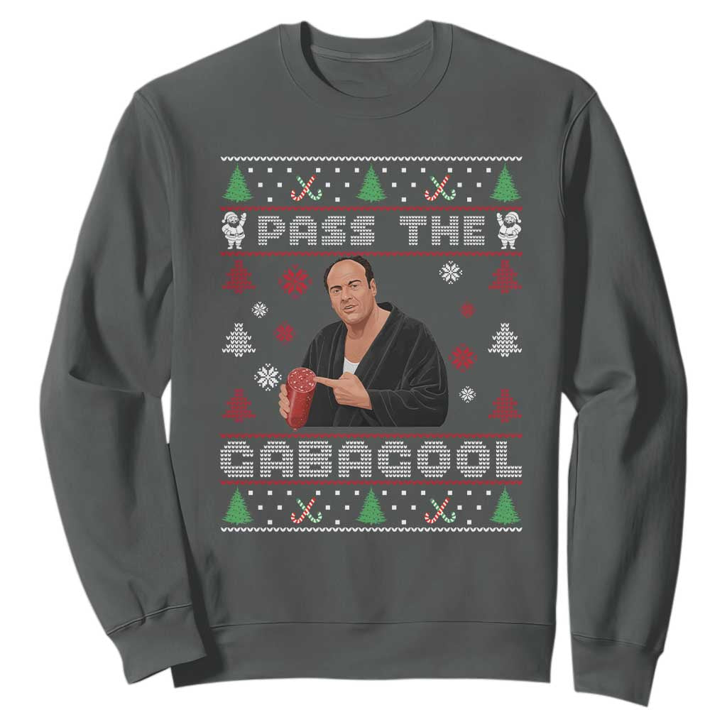 Pass The Gabagool Ugly Christmas Sweatshirt Retro TV Show Funny TS10 Dark Heather Print Your Wear