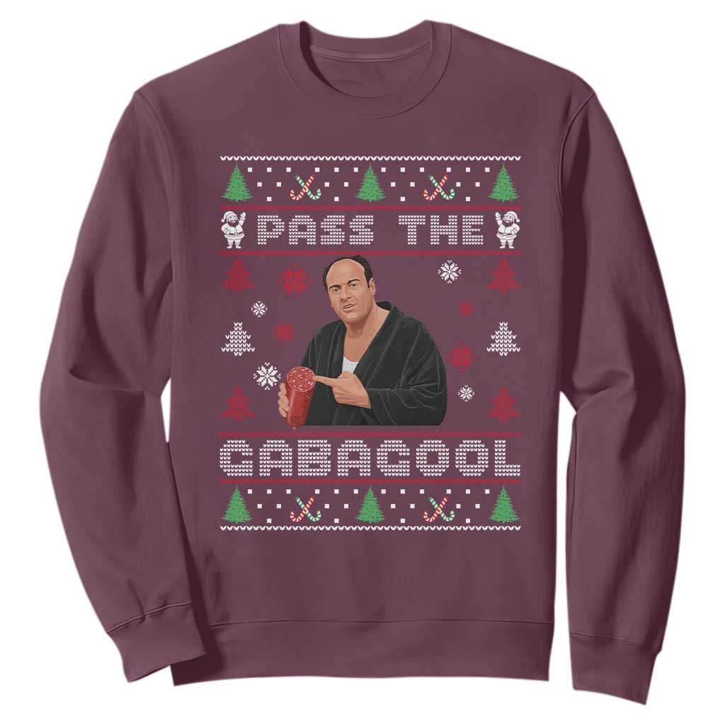 Pass The Gabagool Ugly Christmas Sweatshirt Retro TV Show Funny TS10 Maroon Print Your Wear