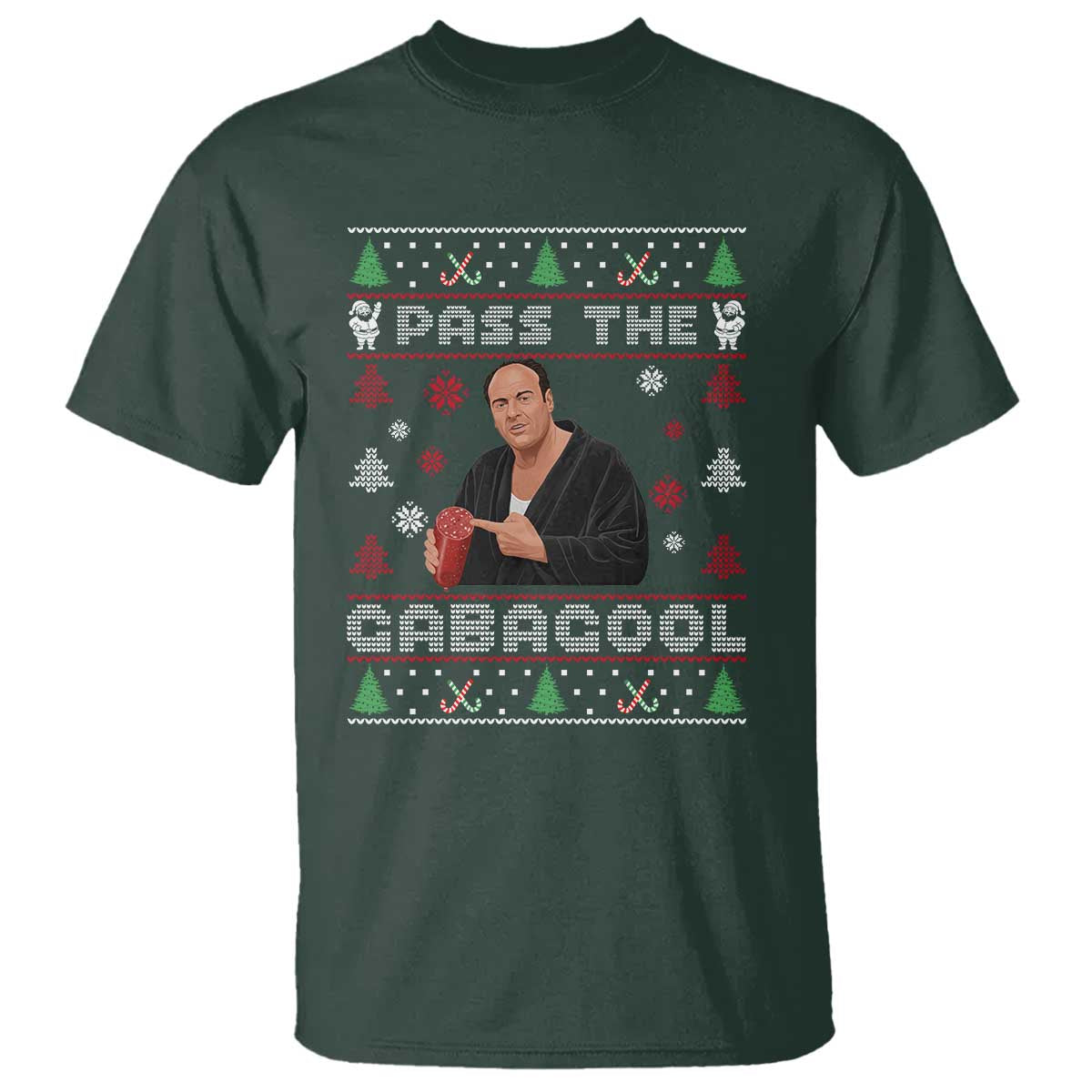Pass The Gabagool Ugly Christmas T Shirt Retro TV Show Funny TS10 Dark Forest Green Print Your Wear