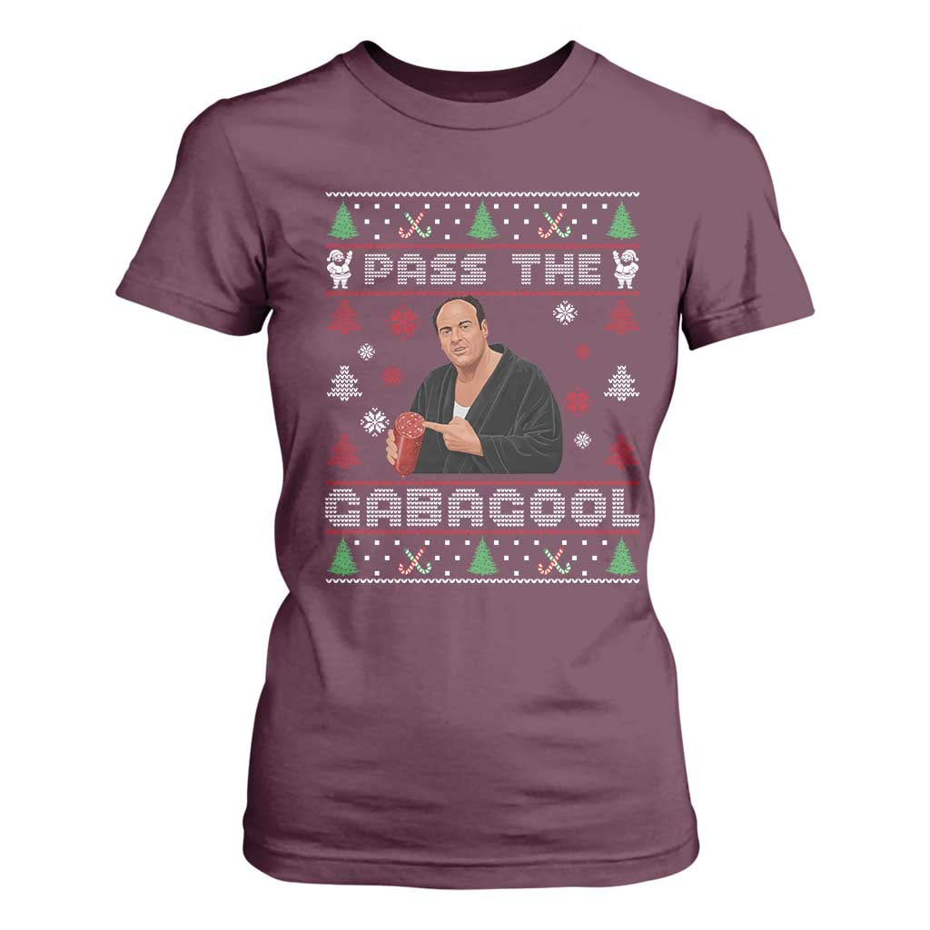Pass The Gabagool Ugly Christmas T Shirt For Women Retro TV Show Funny TS10 Maroon Print Your Wear