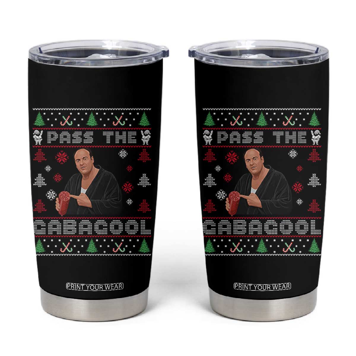 Pass The Gabagool Ugly Christmas Tumbler Cup Retro TV Show Funny TS10 Black Print Your Wear