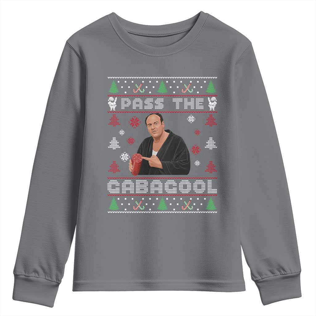 Pass The Gabagool Ugly Christmas Youth Sweatshirt Retro TV Show Funny TS10 Charcoal Print Your Wear