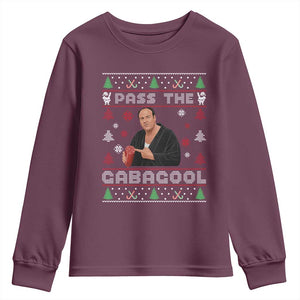Pass The Gabagool Ugly Christmas Youth Sweatshirt Retro TV Show Funny TS10 Maroon Print Your Wear
