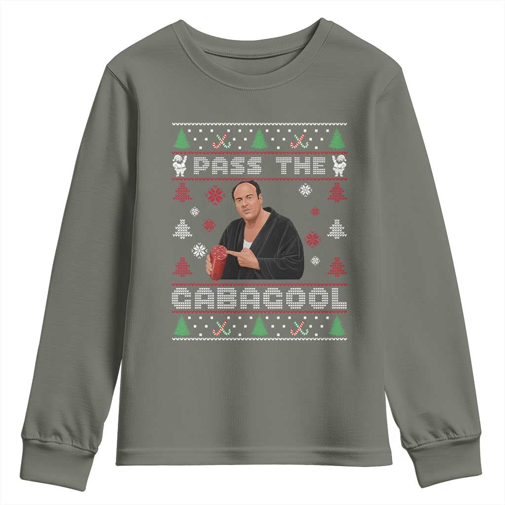 Pass The Gabagool Ugly Christmas Youth Sweatshirt Retro TV Show Funny TS10 Military Green Print Your Wear