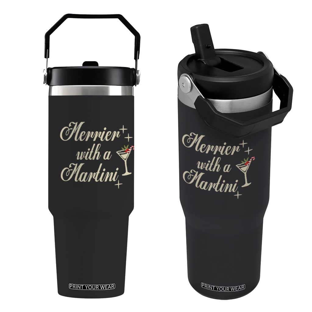 Merrier With a Martini Christmas Flip Straw Tumbler TS10 One Size: 30 oz Black Print Your Wear