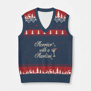 Merrier With a Martini Xmas V-Neck Knit Sweater Vest TS10 Navy Red Print Your Wear