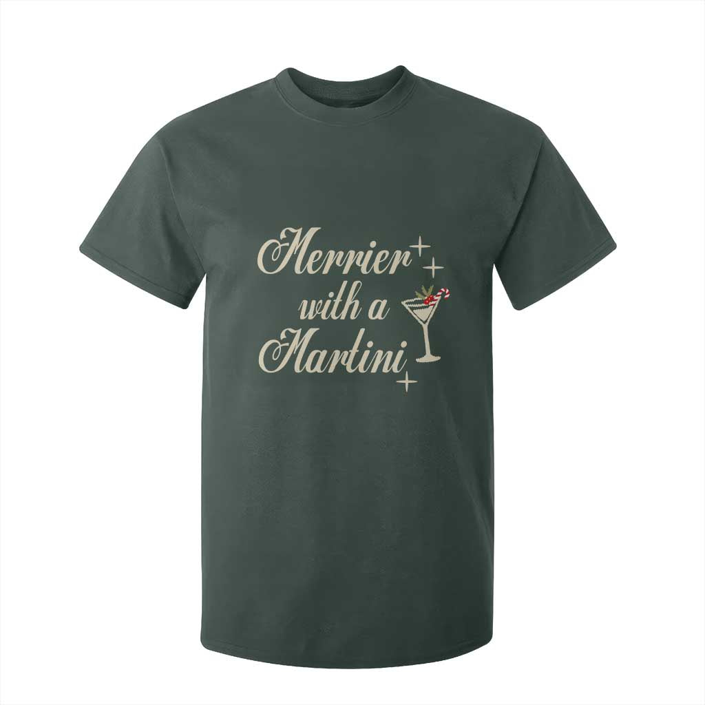 Merrier With a Martini Christmas T Shirt For Kid TS10 Dark Forest Green Print Your Wear
