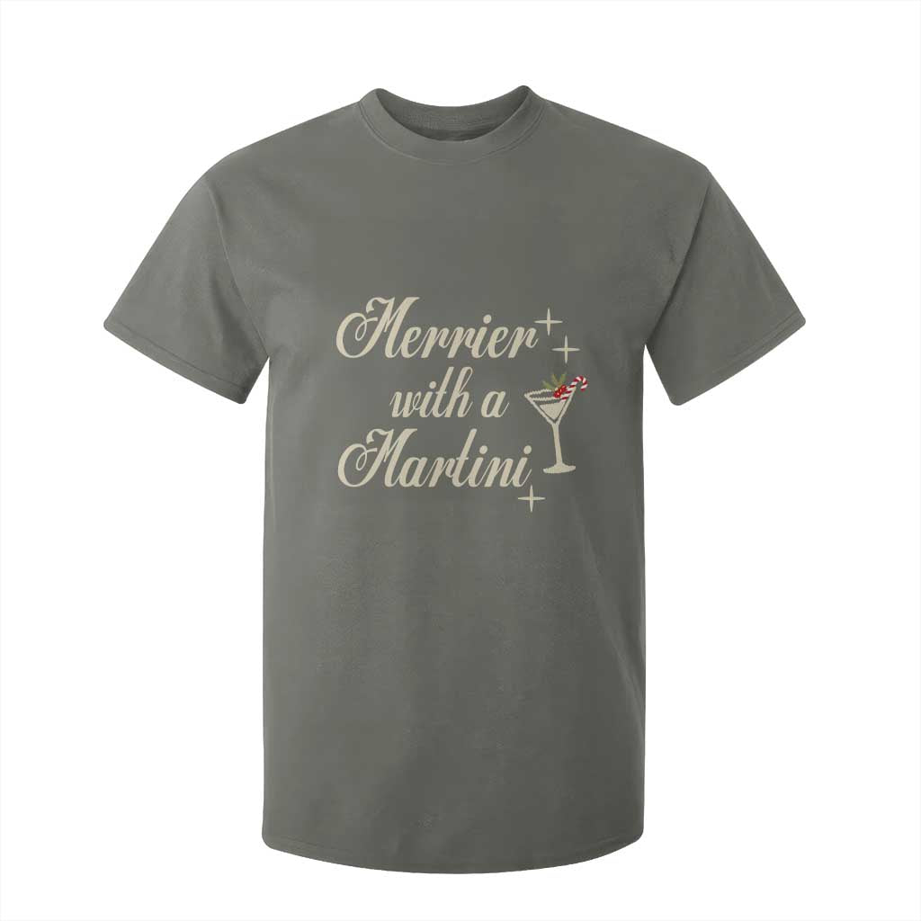 Merrier With a Martini Christmas T Shirt For Kid TS10 Military Green Print Your Wear