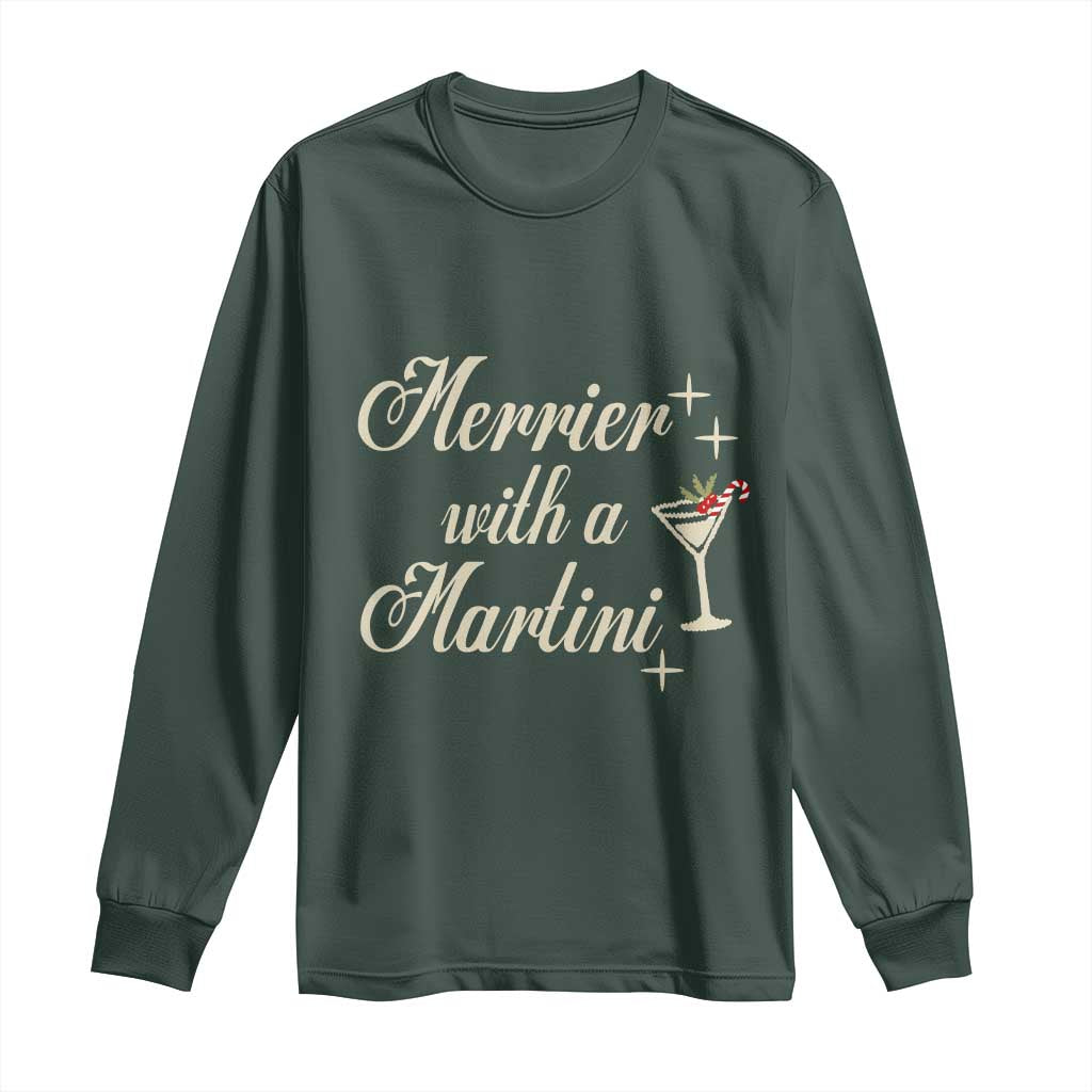 Merrier With a Martini Christmas Long Sleeve Shirt TS10 Dark Forest Green Print Your Wear