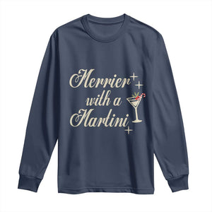 Merrier With a Martini Christmas Long Sleeve Shirt TS10 Navy Print Your Wear