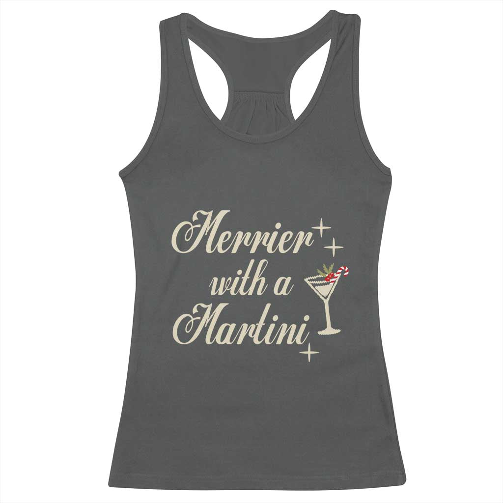 Merrier With a Martini Christmas Racerback Tank Top TS10 Dark Heather Print Your Wear