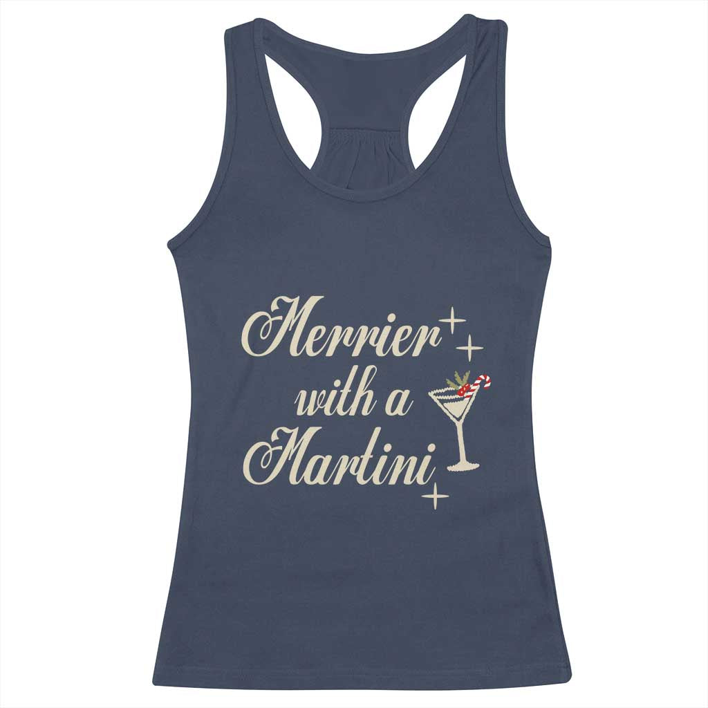 Merrier With a Martini Christmas Racerback Tank Top TS10 Navy Print Your Wear
