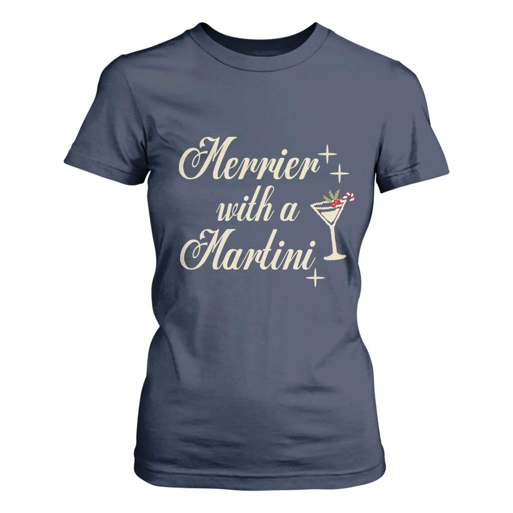 Merrier With a Martini Christmas T Shirt For Women TS10 Navy Print Your Wear
