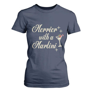 Merrier With a Martini Christmas T Shirt For Women TS10 Navy Print Your Wear