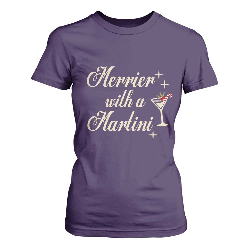 Merrier With a Martini Christmas T Shirt For Women TS10 Purple Print Your Wear