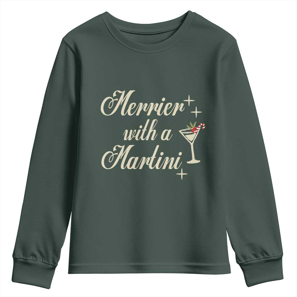 Merrier With a Martini Christmas Youth Sweatshirt TS10 Dark Forest Green Print Your Wear