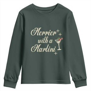 Merrier With a Martini Christmas Youth Sweatshirt TS10 Dark Forest Green Print Your Wear