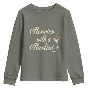Merrier With a Martini Christmas Youth Sweatshirt TS10 Military Green Print Your Wear