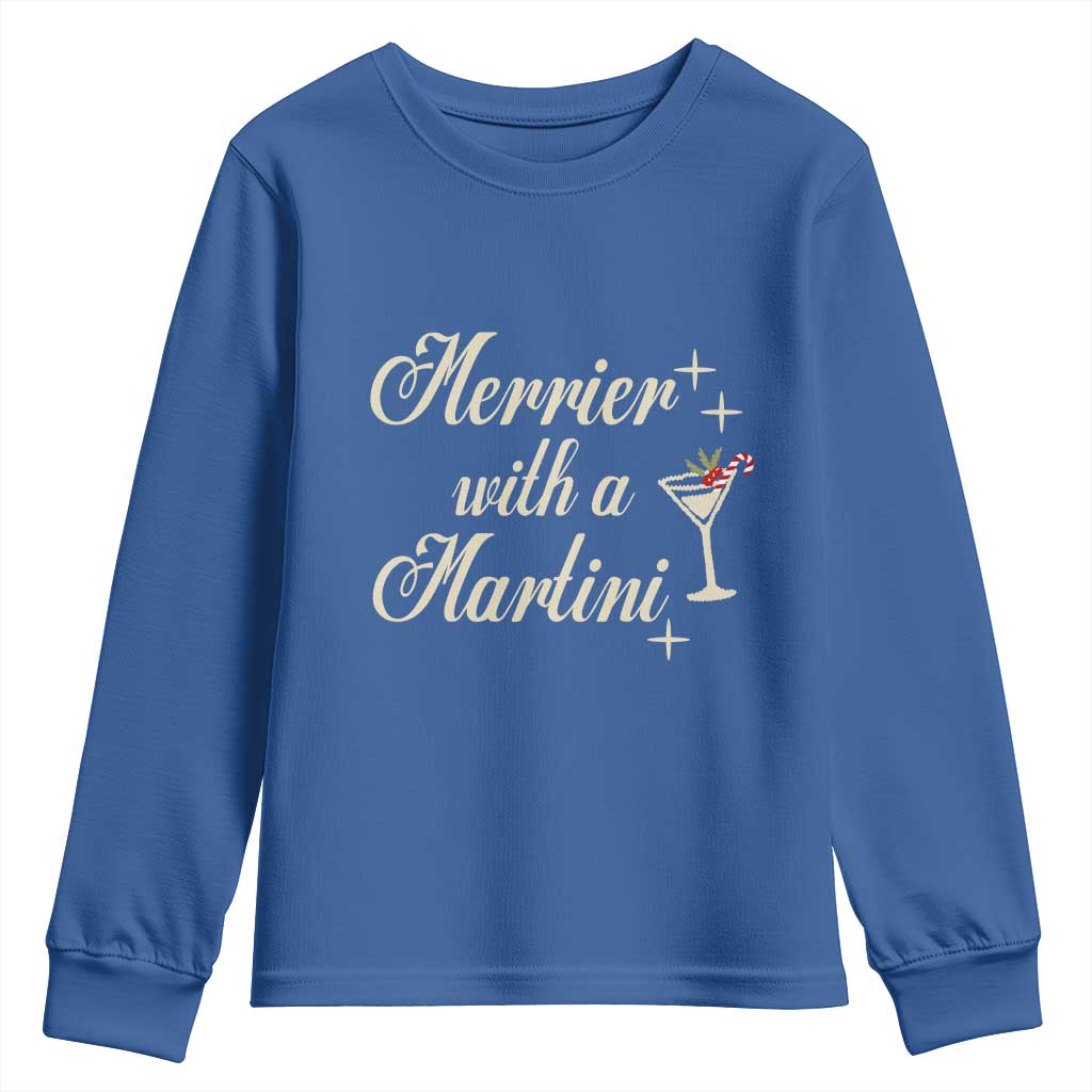 Merrier With a Martini Christmas Youth Sweatshirt TS10 Royal Blue Print Your Wear