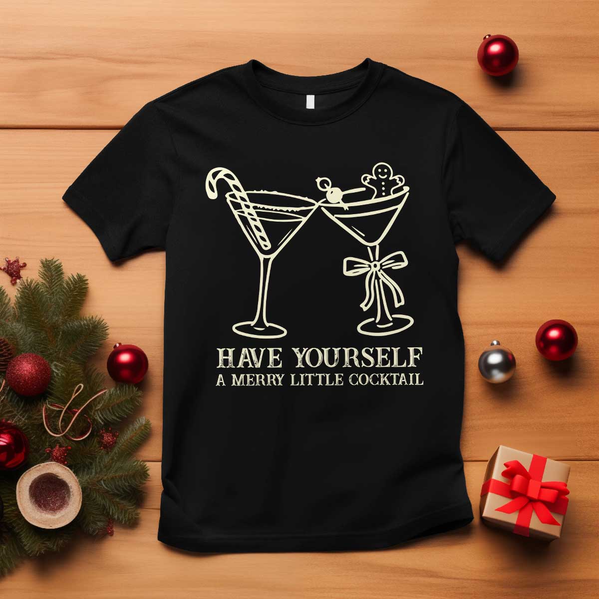 Christmas Cocktail T Shirt Merry Little Cocktail Espresso Martini TS10 Black Print Your Wear