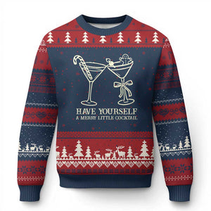 Xmas Cocktail Ugly Christmas Sweater Merry Little Cocktail Espresso Martini TS10 Navy Red Print Your Wear