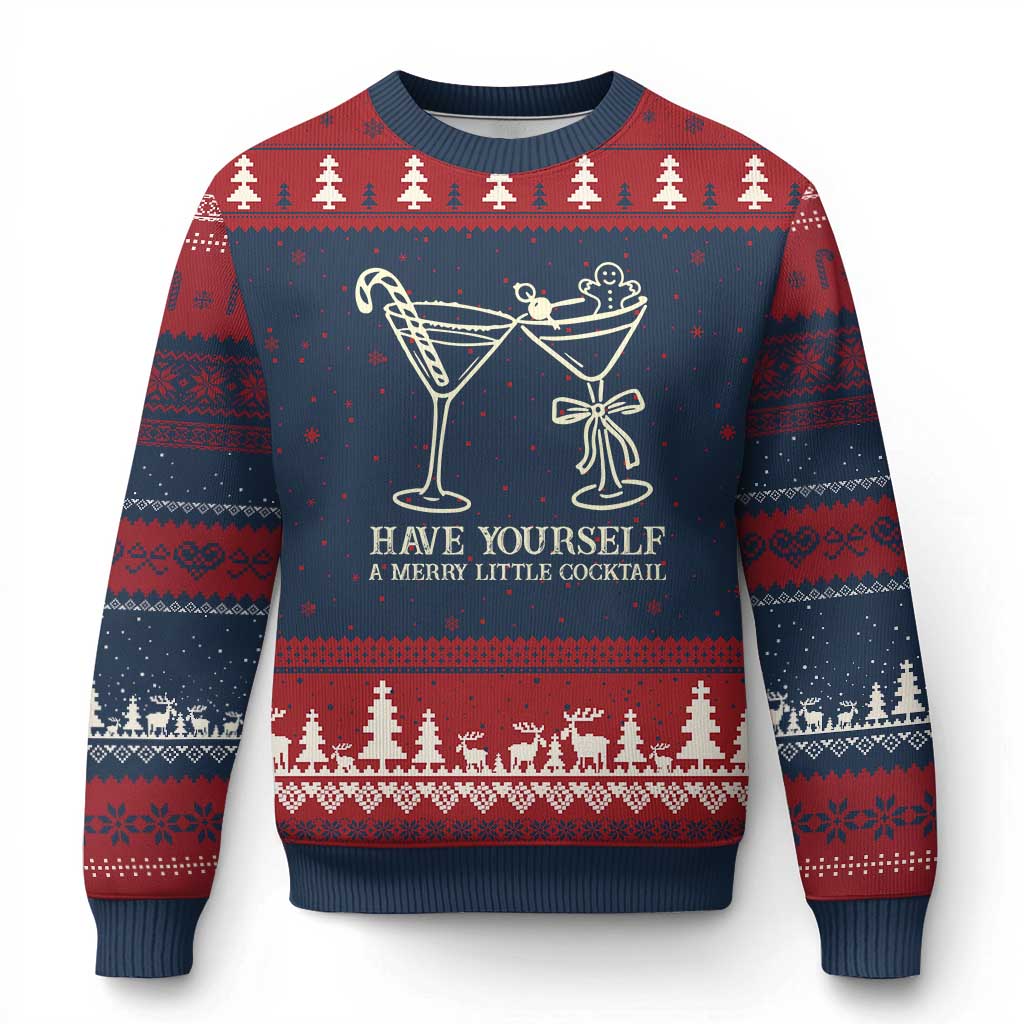 Xmas Cocktail Ugly Christmas Sweater Merry Little Cocktail Espresso Martini TS10 Navy Red Print Your Wear