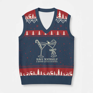 Xmas Cocktail V-Neck Knit Sweater Vest Merry Little Cocktail Espresso Martini TS10 Navy Red Print Your Wear