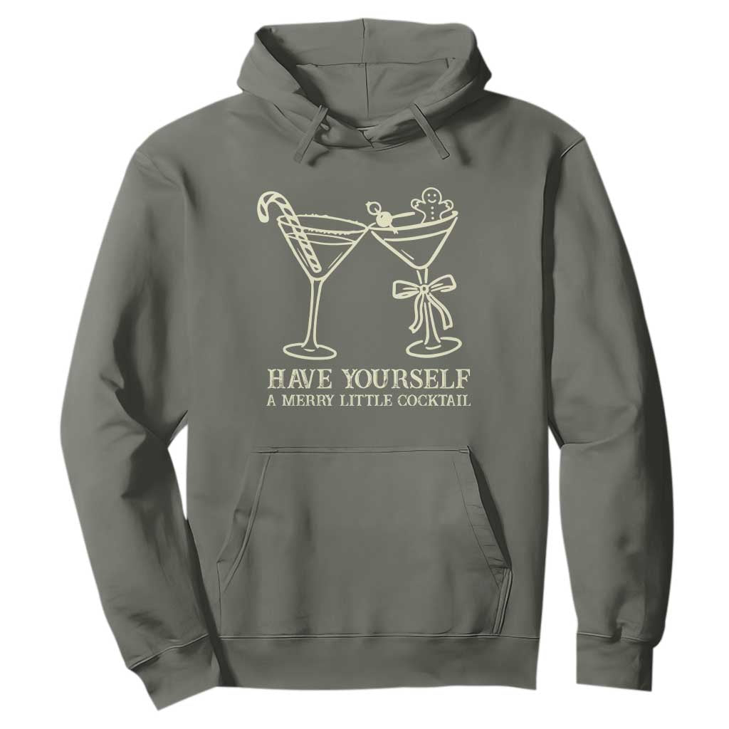 Christmas Cocktail Hoodie Merry Little Cocktail Espresso Martini TS10 Military Green Print Your Wear
