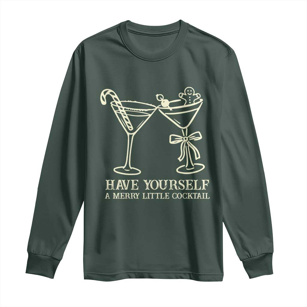 Christmas Cocktail Long Sleeve Shirt Merry Little Cocktail Espresso Martini TS10 Dark Forest Green Print Your Wear