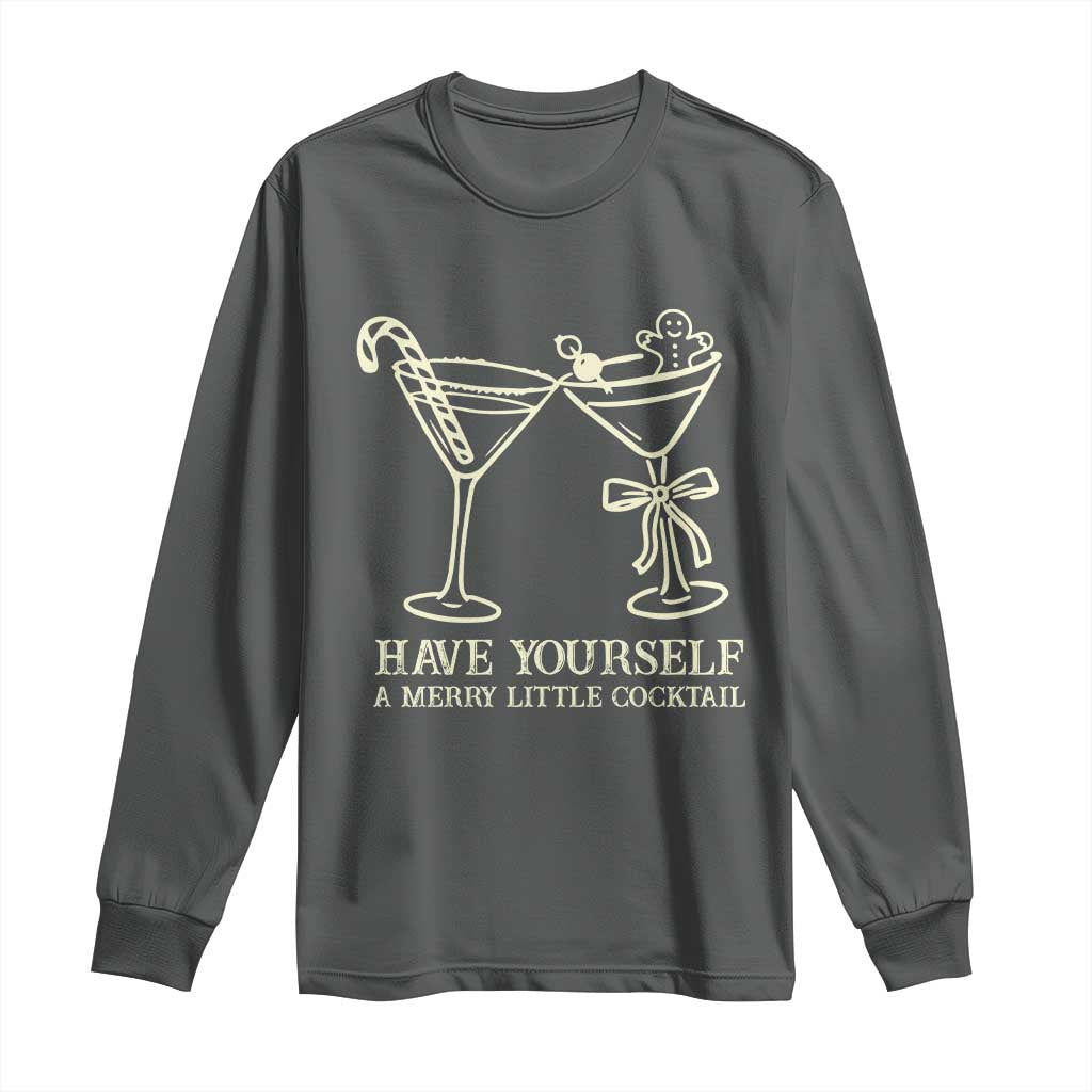 Christmas Cocktail Long Sleeve Shirt Merry Little Cocktail Espresso Martini TS10 Dark Heather Print Your Wear