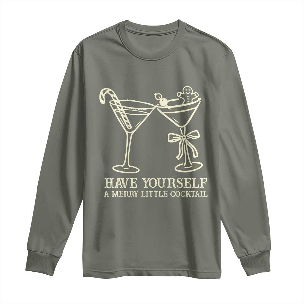 Christmas Cocktail Long Sleeve Shirt Merry Little Cocktail Espresso Martini TS10 Military Green Print Your Wear