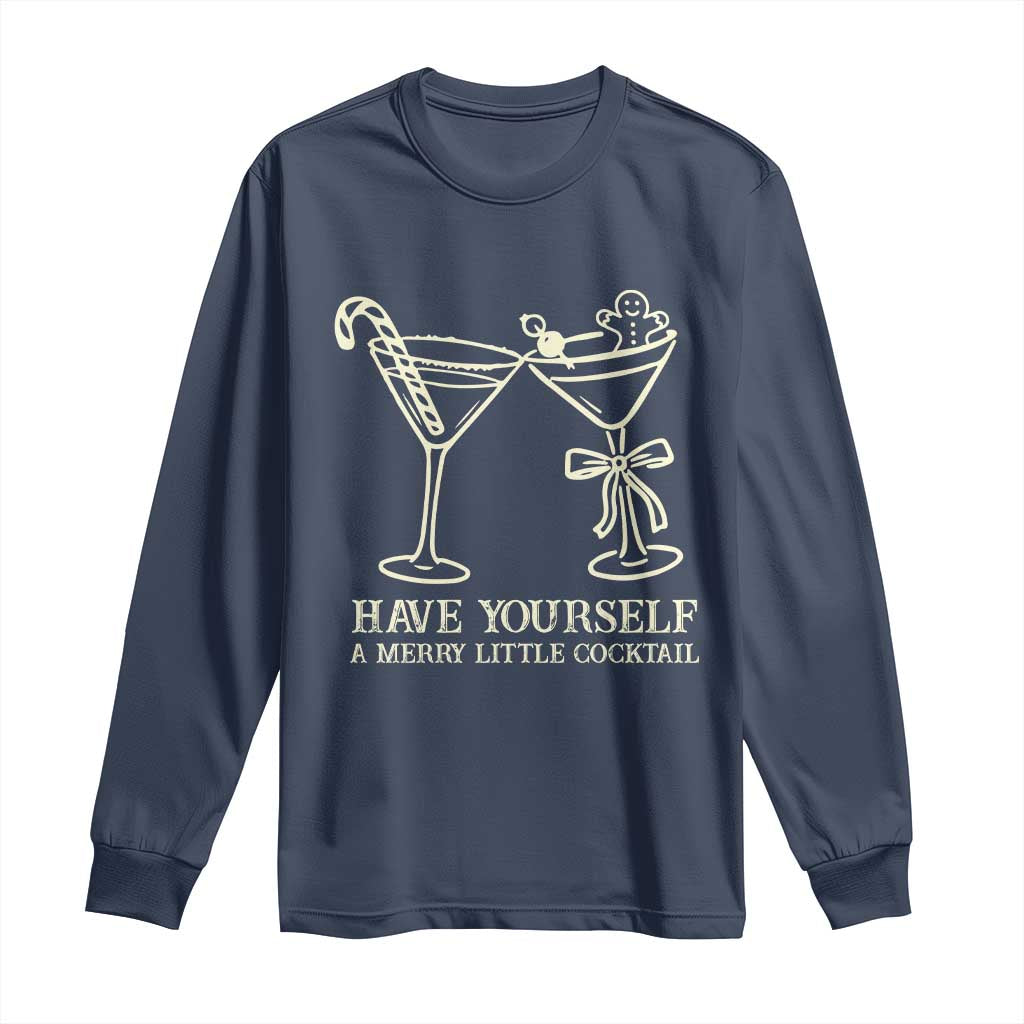 Christmas Cocktail Long Sleeve Shirt Merry Little Cocktail Espresso Martini TS10 Navy Print Your Wear