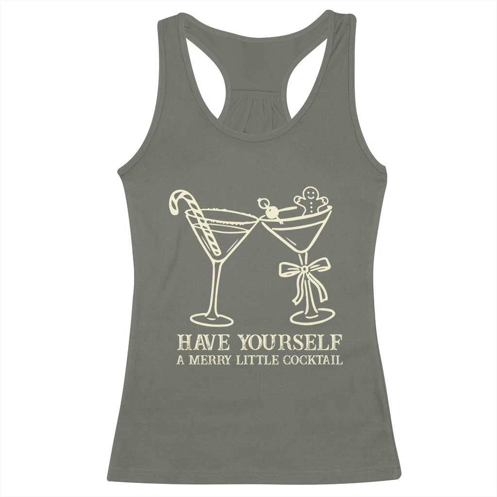 Christmas Cocktail Racerback Tank Top Merry Little Cocktail Espresso Martini TS10 Military Green Print Your Wear