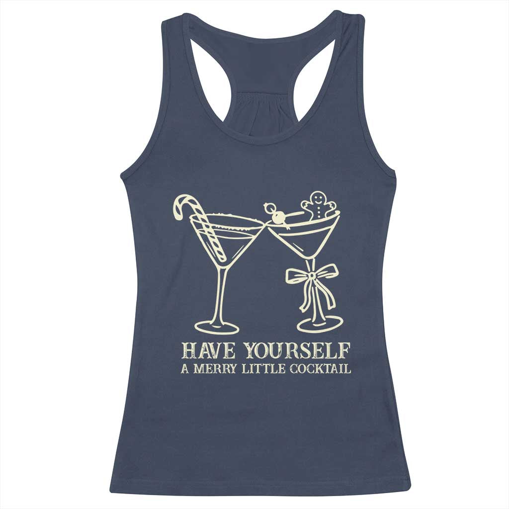 Christmas Cocktail Racerback Tank Top Merry Little Cocktail Espresso Martini TS10 Navy Print Your Wear