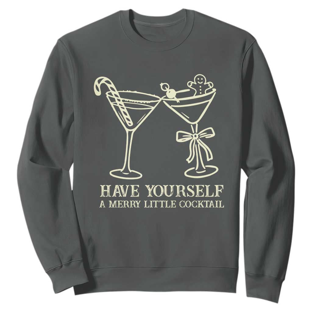 Christmas Cocktail Sweatshirt Merry Little Cocktail Espresso Martini TS10 Dark Heather Print Your Wear