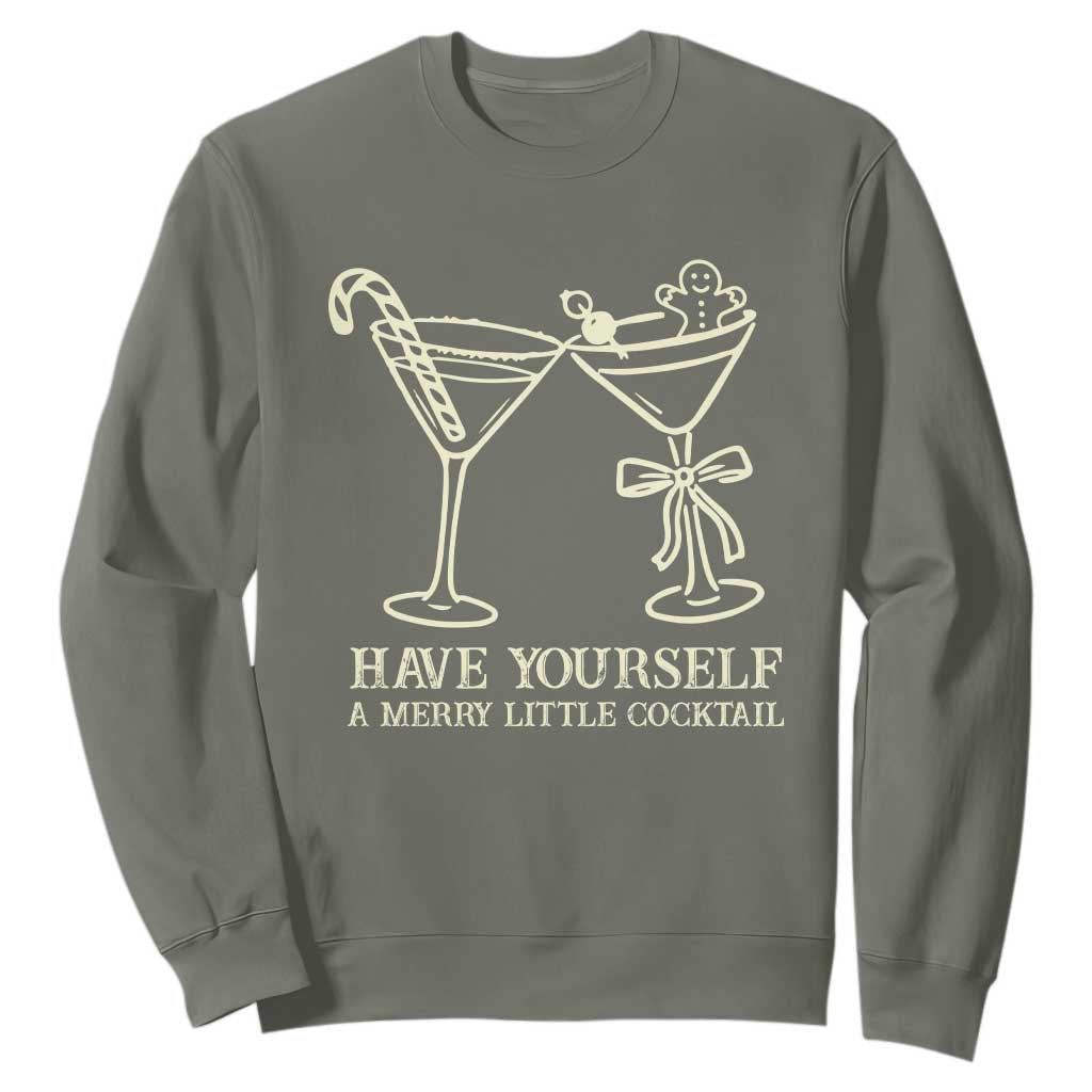 Christmas Cocktail Sweatshirt Merry Little Cocktail Espresso Martini TS10 Military Green Print Your Wear
