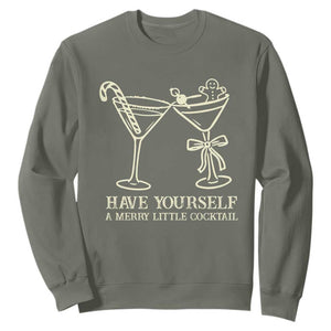 Christmas Cocktail Sweatshirt Merry Little Cocktail Espresso Martini TS10 Military Green Print Your Wear