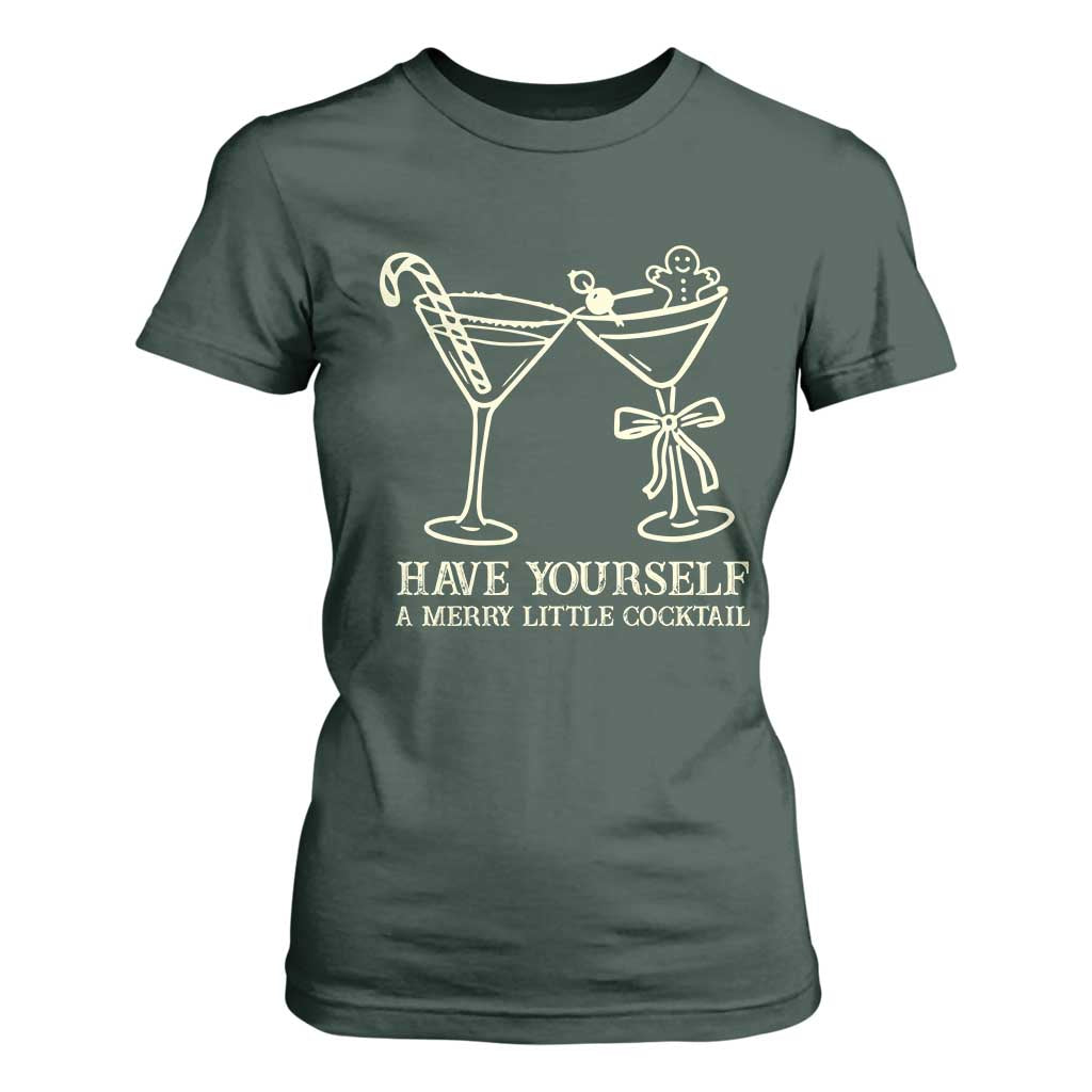 Christmas Cocktail T Shirt For Women Merry Little Cocktail Espresso Martini TS10 Dark Forest Green Print Your Wear